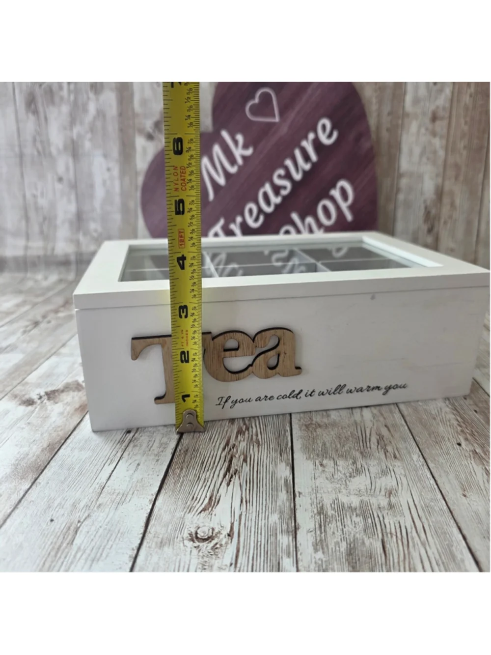 Tea Storage Box with 6 Compartments, White and Brown